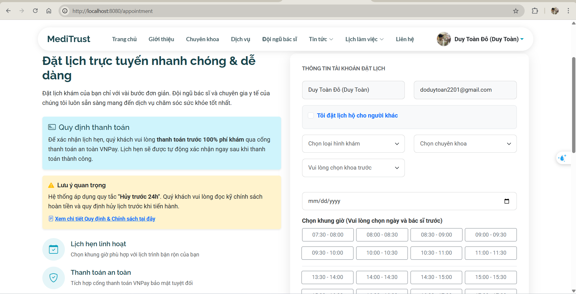 Chức năng đặt lịch